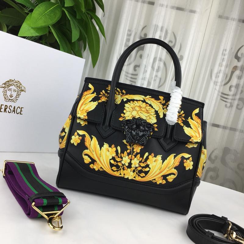 Versace Chain Handbags DBFF452 full leather printing black, yellow, and black